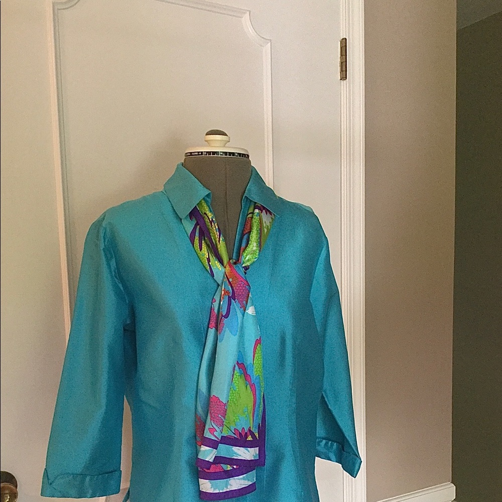 Aqua silk shantung blouse